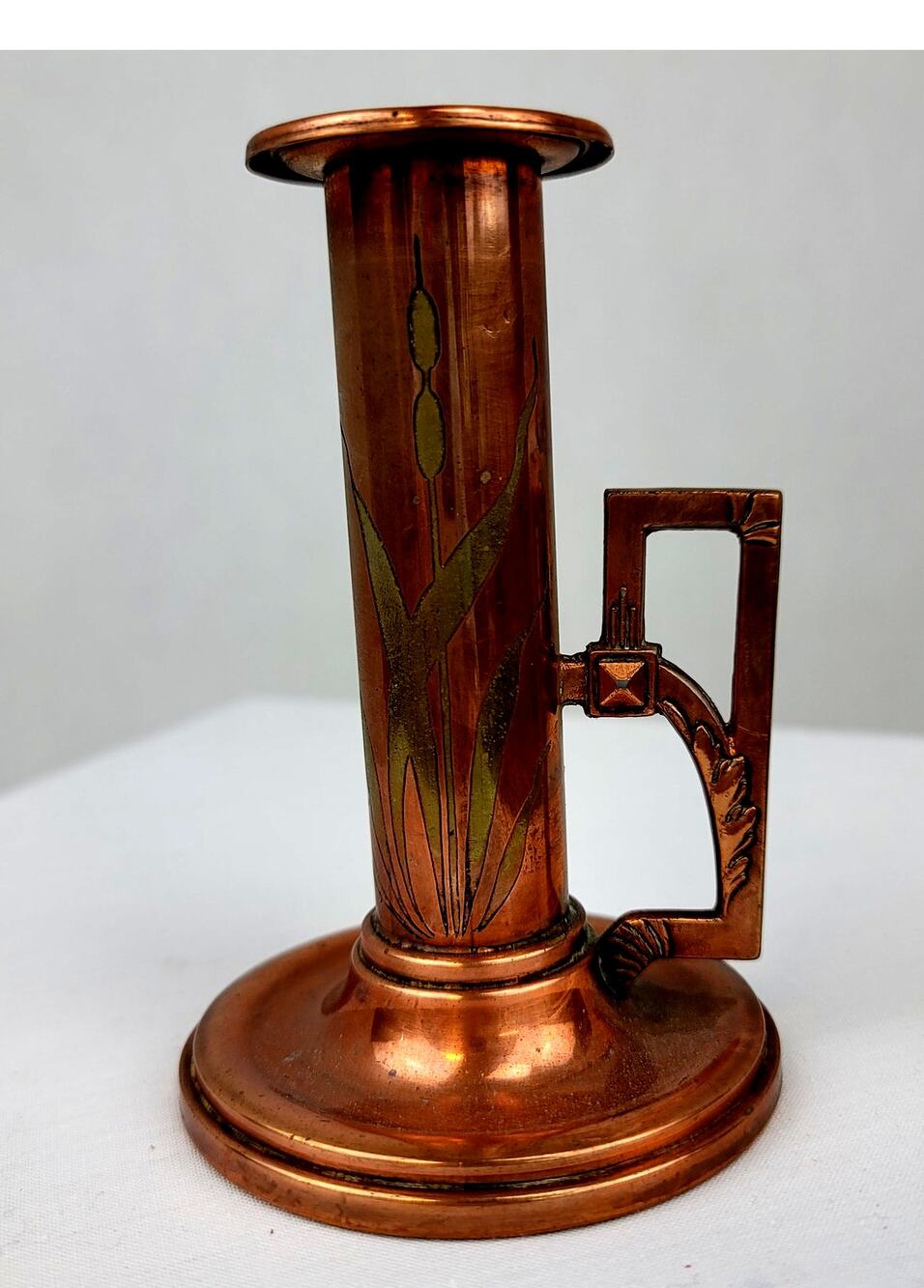 Artistic Copper Brass Art Nouveau Bud Vase Candle Holder 4.5" Floral Etching